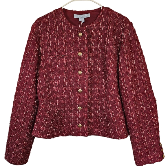 Hill House Jackets & Blazers - Hill House The Valentina Jacket Tweed Blazor Burgundy Maroon Jacket